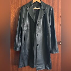 Vintage Black Leather Long Coat Jacket